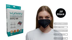 10 Stück Yunyifu FFP2-Maske, mit Gepolsterten Komfort Bügel,  nach EN149, CE2163（schwarz）