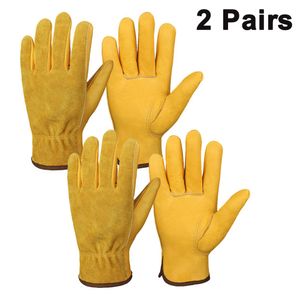 Gartenhandschuhe Herren Damen Dornenfest Rosenhandschuhe Wasserdicht Outdoor Arbeitshandschuhe Leder Handschuhe (Zwei Paaren)