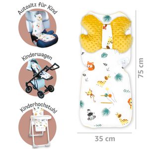 Sitzauflage Kinderwagen Einlage - Buggy Auflage Sitzeinlage für Kindersitz atmungsaktiv universal Set mit Gürtelschutz 75 x 35 cm Safari