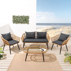riess-ambiente Outdoor Garten-Lounge PARIS natur Rattan Sitzgruppe inkl. Kissen und Tisch Sitzgruppe Balkonmöbel