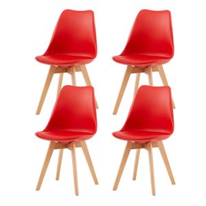 IPOTIUS 4er Set Esszimmerstühle mit Massivholz Buche Bein, Skandinavisch Design Gepolsterter Küchenstühle Stuhl Küche Holz, Rot