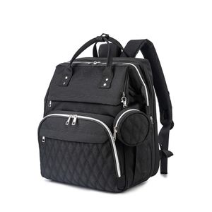 Batoh na přebalovací tašky s nabíjecím portem USB a izolovanými kapsami na ohřívání lahví - černý