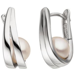 JOBO Creolen 925 Sterling Silber 2 Süßwasser Perlen Ohrringe Perlenohrringe JOBO Creolen 925 Sterling Silber 2 Süßwasser Perlen Ohrringe Perlenohrringe