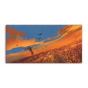 Coloray Canvas 120x60  Wandbild Leinwand Bilder Feld Vogelscheuche Sonnenuntergangs