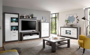 Etero Wohnzimmer Set 514cm dark concret / weiß Hochglanz Wohnwand Modern