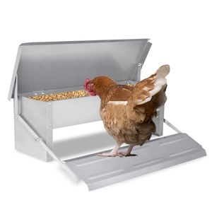 JNGLGO Futterautomat Hühner - 5kg Hühner Futterspender aus Verzinkter Stahl für Geflügel, Wasserdicht und rattensicher