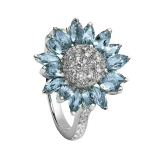 Damen-Ring, Brautring, glänzender Zirkonia, eingelegt, funkelnde Geometrie, Dekoration, weißer Aquamarin, Sonnenblumenform, Hochzeit, Verlobungsring, Schmuck für Freundin-12