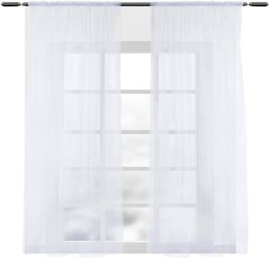 WOLTU 2er-Set Gardinen Vorhang transparent mit Kräuselband Stores für Schiene, Doppelpack Fensterschal Voile Weiß 140x245 cm