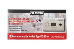 Gloria Kohlenmonoxidmelder mit 10 Jahren Garantie und wechsebaren AA Batterien