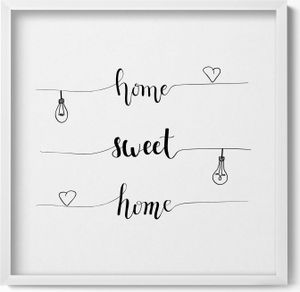 Inschrift an einer Wohnung „Home, sweet home“– Wandbild mit Rahmen – Gerahmtes Bild  – Wanddekoration – 50x50 cm –  Weiß Rahmen