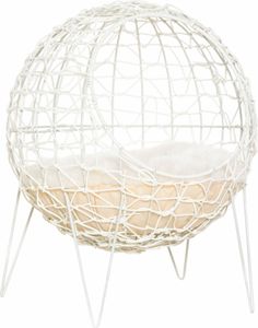 Pawhut Rattan Katzenkorb Katzenhöhle Katzenhütte Katzenbett mit Kissen erhöhtes Design Haustierbett Cremeweiß Ø45 x 57H cm