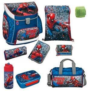 Spiderman Schulranzen Set 9tlg. Scooli Campus Fit Ranzen 1. Klasse blau mit Sporttasche