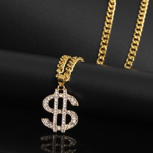 Strass-US-Dollar-Geld-Anhänger, lange Kette, Halskette, Hip-Hop-Schmuck