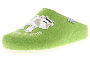 TOFEE Damen Hausschuhe Pantoffeln Pantoletten Slipper Naturwollfilz Kuh (Kuhle Schuhe) grün, Größe:37, Farbe:Grün