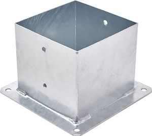 TRIBECCO® Aufschraubhülse für Vierkantholzpfosten Feuerverzinkt (160 x 160 mm) Pfosten Bodenhülse Zaunträger Hülse Bodenplatte Pfostenträger Anker