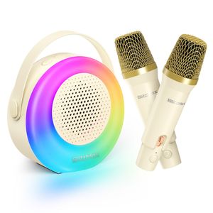 Karaoke-Maschine mit 2 kabellosen Mikrofonen, bluetooth Karaoke Lautsprecher für Kinder und Erwachsene - Beige