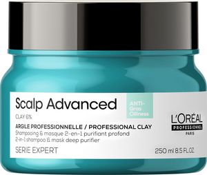 L´Oréal Professionnel Scalp Advanced Anti-Oiliness Professional Clay 2-in-1 Shampoo & Mask Deep Purifier Shampoo + Haarmaske für fettiges Haar 250 ml