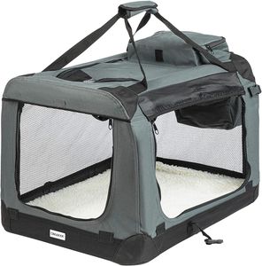 ONVAYA® Faltbare Transportbox für Hunde & Katzen | M | Faltbare Hundebox oder Katzenbox für Auto & Zuhause | Farbe grau schwarz