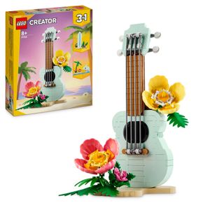 LEGO Creator 3in1 Tropische Ukulele, Strand-Spielzeug mit 3 Modellen und Blumen, Instrument, Surfbrett oder Delfin, Kinderzimmer-Deko, Geschenk für 8-jährige Mädchen und Jungen 31156