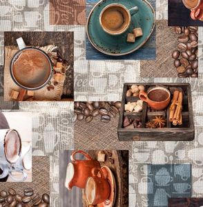 PVC Tischdecke Cafea Wachstuch · Breite & Länge wählbar · abwaschbare Tischdecke · Coffee Kaffee petrol braun Tasse Tisch, Größe:90 x 90 cm