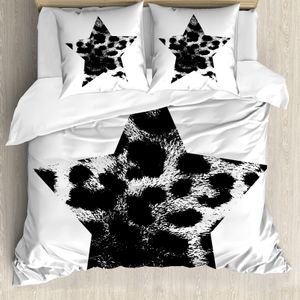ABAKUHAUS Leopard-Druck Bettbezug, Stern Grunge, Milbensicher Allergiker geeignet mit Kissenbezügen, 155 cm x 220 cm - 80 x 80 cm, Schwarz-Weiss