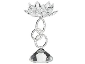 BELIANI Kerzenständer Silber 8 x 19 cm Glas und Metall Kerzenhalter mit dekorativen Kristallen Blumenform Glamour