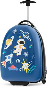 GOPLUS Kinderkoffer, Kids Trolley, Kindergepäck mit Rollen, Reisekoffer mit Teleskopgriff, Hartschalenkoffer für Kinder, Kindertrolley Farbwahl (Blau-Astronauten, 16")