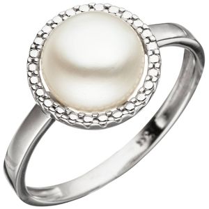 JOBO Damen Ring 56mm 333 Gold Weißgold 1 Süßwasser Perle Perlenring Weißgoldring
