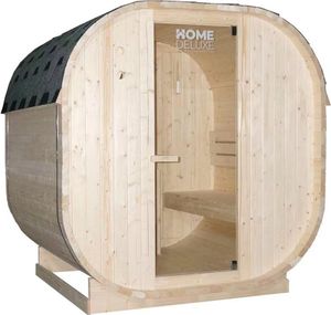 HOME DELUXE - Sauna zewnętrzna CUBE L - wymiary: ok. 194 cm x 185 cm x 180 cm, drewno: drewno świerkowe - w zestawie piec do sauny i akcesoria do sauny I Sauna ogrodowa, sauna zewnętrzna, beczka do sauny dla 4 osób