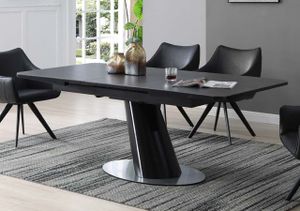 Jedálenský stôl HWC-J72, jedálenský rozťahovací stôl, mramorový vzhľad z nehrdzavejúcej ocele, keramický rozťahovací stôl 160-200x90 cm ~ čierna