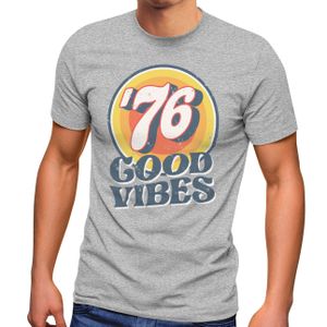 Herren T-Shirt Sommer Good Vibes 70er Jahre Retro Print Hippie Style Fashion Streetstyle Neverless® grau XS