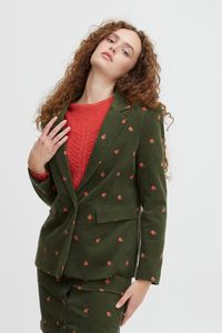 ATELIER RÊVE ICHI IRLYON Damen Blazer Jacke normale Länge Cord mit aufwendiger Stickerei 100% Baumwolle