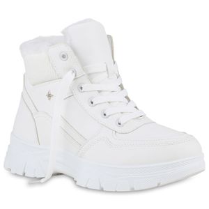 VAN HILL Damen Warm Gefüttert Worker Boots Bequem Strick Profil-Sohle Schuh 840851, Farbe: Weiß, Größe: 39