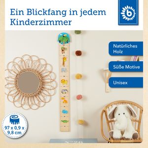Bieco Kinder Messlatte Holz Zoo | Größenmesser Kinder Holz Messlatte | Messlatte Kind holz Messlatte Kinder Holz Messleiste Kinder Holz Größe Kinder Wand Holz-Namen Kindermesslatte Kinderzimmer