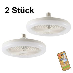 2 Stück LED Deckenventilator Ventilator Lüfter Deckenlampe Beleuchtung mit Fernbedienung 30W Weiße LED Dimmbar Ventilator