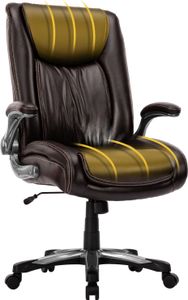 COLAMY Großer und hoher Bürostuhl – Strapazierfähiger Chefsessel mit hoher Rückenlehne und klappbaren Armlehnen, ideal für das Homeoffice, braun