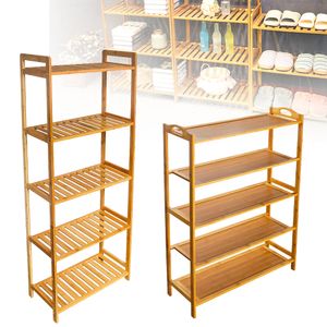 VINGO Schuhregal Badregal Holzregal aus Bambus,Natur,5 B?den Standregal,Kš¹chenregal 92x67.5x26.5cm fš¹r Bad Wohnzimmer Flur Kš¹che Balkon