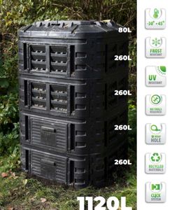 Thermokomposter, Schnellkomposter mit Deckel, Klappe, Gartenkomposter aus Kunststoff 1120L