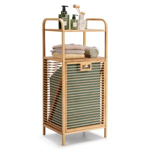 COSTWAY Badregal mit Wäschekorb, Badezimmer Regal aus Bambus, mit 2 offenen Regalfächern, herausnehmbarer Stoffeinsatz mit Griff