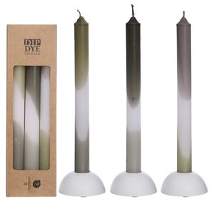 Dip-Dye-Kerzen im Set mit 3 Stück, Höhe 24cm, in vielen Farben erhältlich | Stabkerzen, Farbe:Olive - Minze