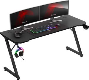 huzaro Hero 4.8 | Gaming PC Tisch Schreibtisch | Inklusive Mauspad | Kopfhörerhaken Getränkehalter | Kabelorganisator | 160x60cm | Schwarz