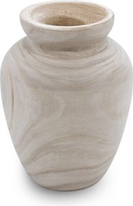 Design Holz Blumen Vase oval - natur / 22 cm - Holzvase Dekoration naturbelassen - natürliche Tischdeko Fensterdeko für Kunstpflanzen Pampasgras