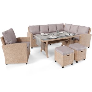di volio Polyrattan Sitzgruppe ROSSANO - Lounge Gartenmöbel-Set mit Ecksofa, Tisch, Sessel & 2 Hockern - Loungemöbel in Rattan-Optik