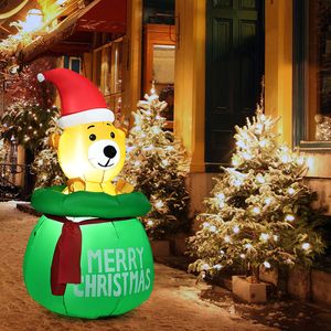 COSTWAY 150cm Aufblasbarer Weihnachten Bär mit Beleuchtung, Bär Dekorationen für den Innen- und Außenbereich, inkl. Gebläse & Montagezubehör
