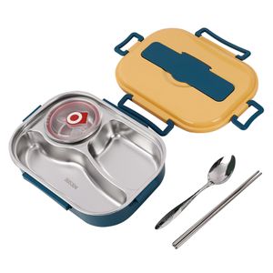 Thermo Lunchbox, Edelstahl Lunchboxen, 3 Fächern wärmender Lebensmittelbehälter mit Essstäbchen und Löffel teilt Lunchbox für Kinder und Erwachsene, Bento-Boxen(Gelb)