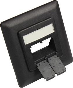 Zentralstück 50x50mm inkl. Abdeckrahmen 80x80mm für Netzwerkdosen, tiefschwarz (matt) RAL9005, Good Connections®