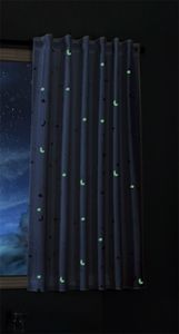Vorhang Schal blickdicht Motiv Sterne Monde fluoreszierend leuchtend Kinder Kids Schlaufenband Universalband Blau 1 Stück 175x145 (Höhe x Breite cm), 20495