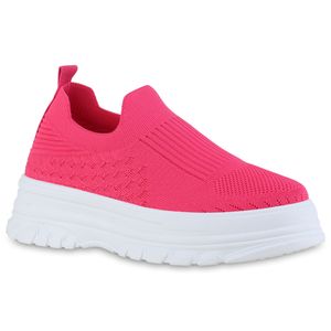 VAN HILL Damen Sneaker Slip Ons Slippers Strick Plateau Vorne Schuhe 840320, Farbe: Fuchsia, Größe: 37