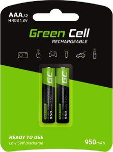 Green Cell 950mAh 1.2V 2 Stck Vorgeladene NI-MH AAA-Akkus - Akkubatterien AAA/Micro, sofort einsatzbereit, Starke Leistung, geringe Selbstentladung, wiederaufladbare Akku Batterie, ohne Memory-Effekt