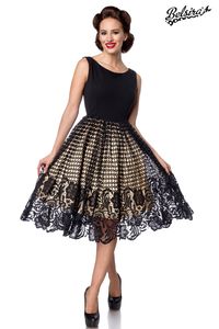 Belsira Damen Retro Vintage Kleid Rockabilly Sommerkleid Swingkleid Spitzenkleid 50s 60s Partykleid, Größe:M, Farbe:Schwarz